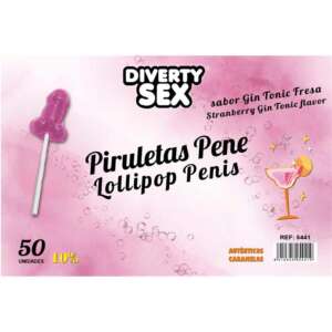 50 penis-shaped lollipops gin tonic-strawberry flavor 10% alcohol