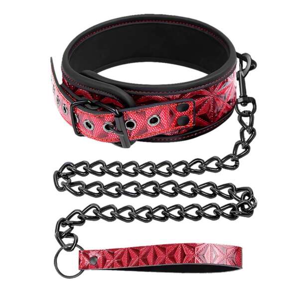 Adjustable Collar With Leash Diamond Vegan Leather – Image 5