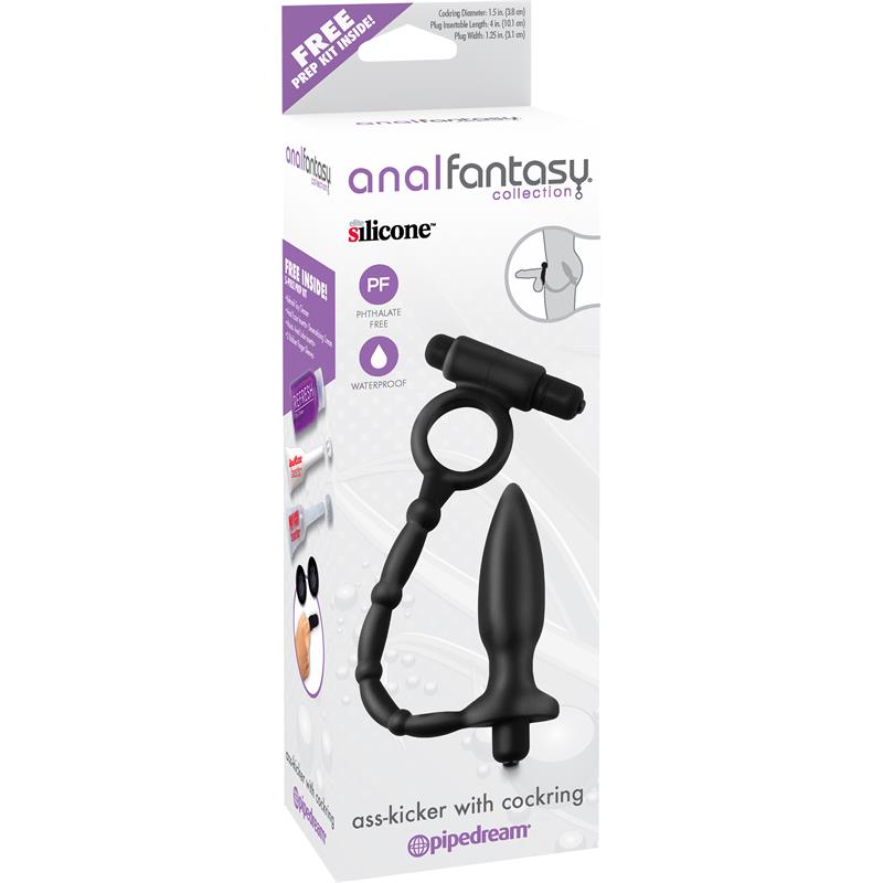 Anal Plug with Chain and Vibration Ass-Kicker Black – Image 4