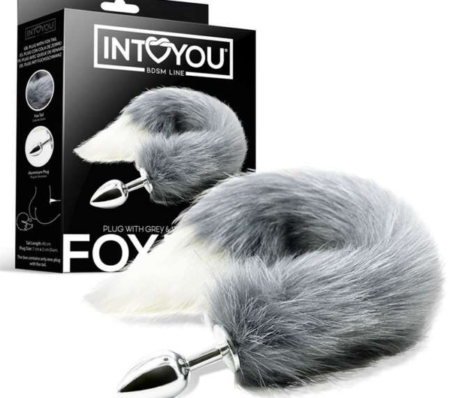 Anal Plug with Grey and White Foxy Tail