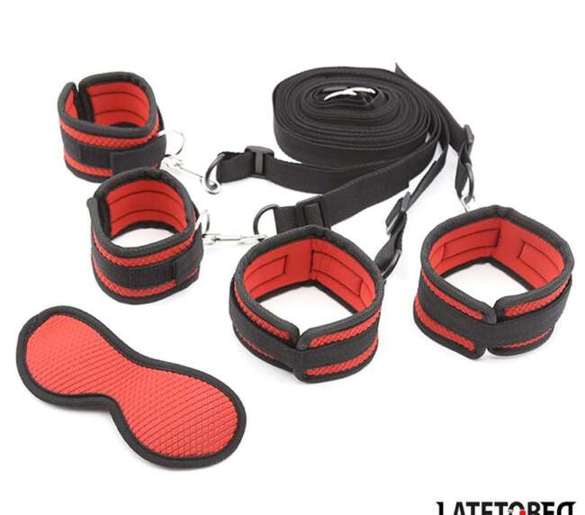 Bed Eestraint Set with Blindfold Adjustable Cuffs