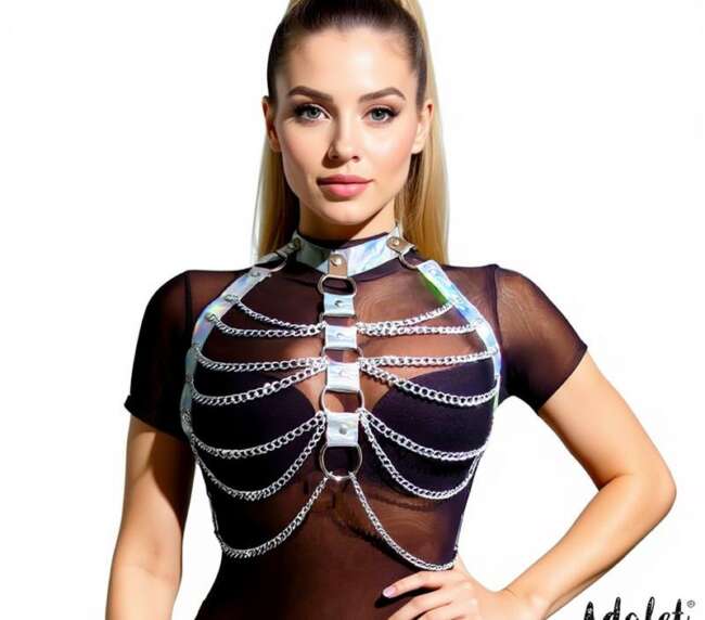 Bianca Vegan Leather Chest Harness with Chain One size