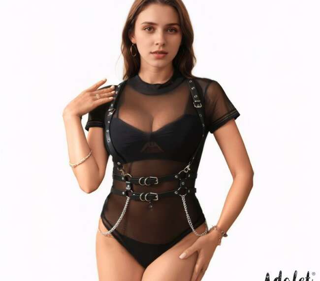 Brenda Vegan Leather Harness with Chain One size
