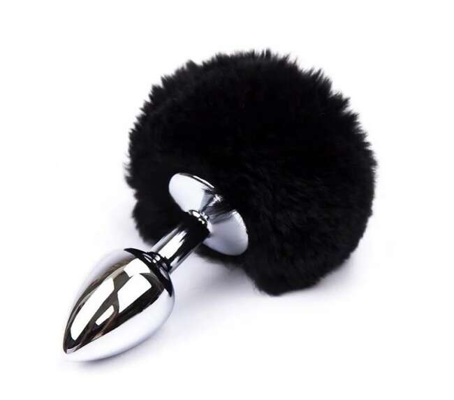 Butt Plug with Pompon Black Size S
