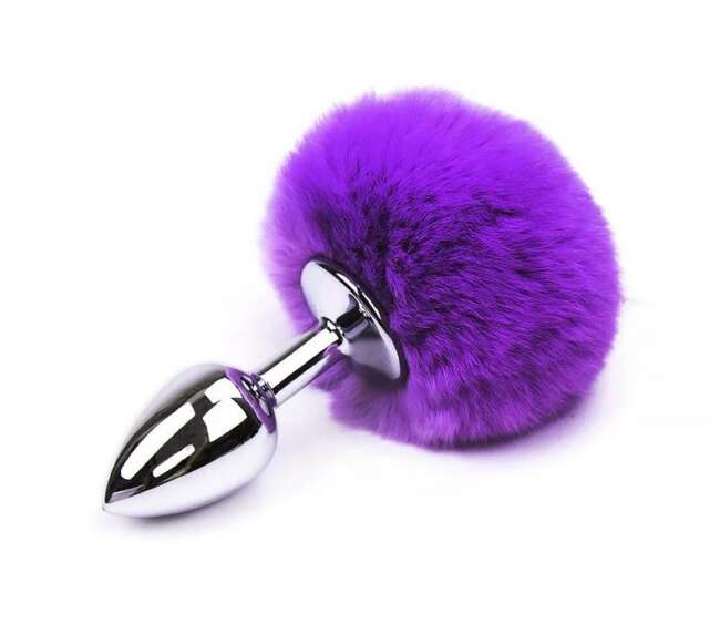 Butt Plug con Pompón Morado Talla S