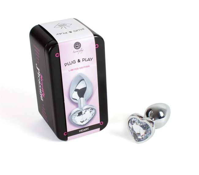 Clear Crystal Heart Metal Butt Plug Size S