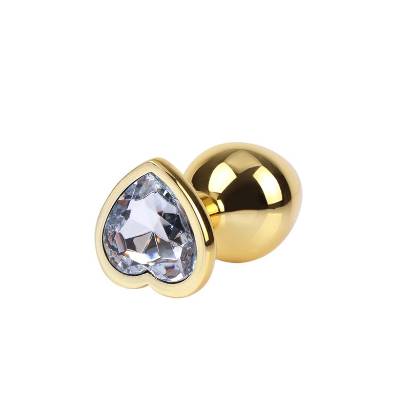 Clear Heart Golden Anal Plug with Jewel Size M – Image 5