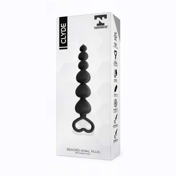 Clyde Beaded Butt Plug with Easy Pull Ring Silicone Black – Image 4