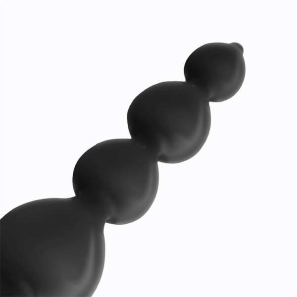 Clyde Beaded Butt Plug with Easy Pull Ring Silicone Black – Image 5