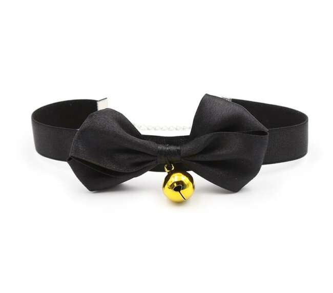 Collar with Bow and Bell 36 cm Size L Black