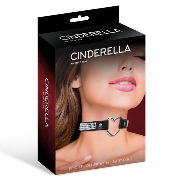 Collar with Heart and Rhinestones Choker Style Vegan Leather One Size – Image 3