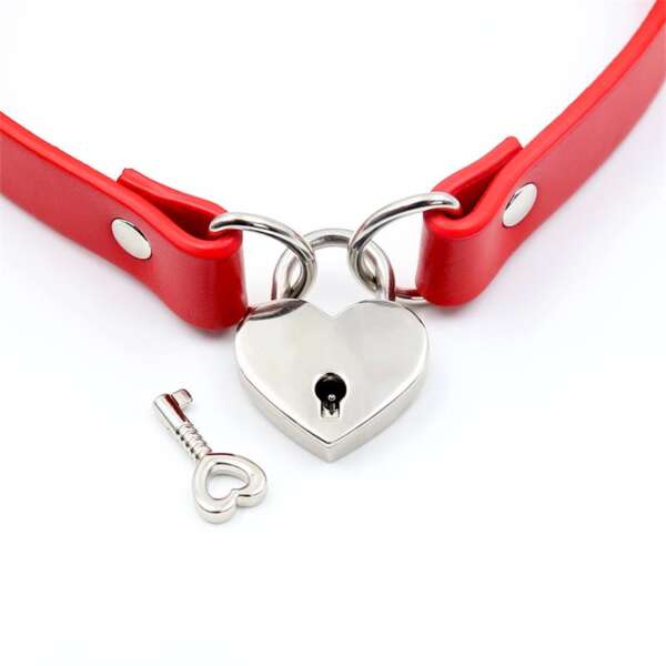 Collar with Heart Lock Vegan Leather One Size – Image 3