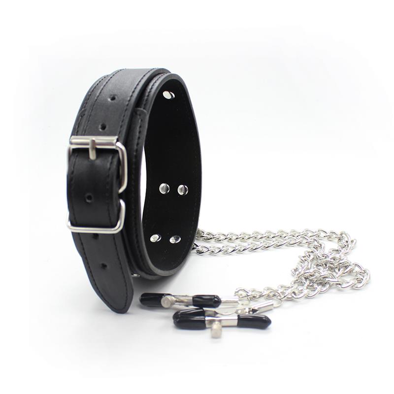 Collar with Nipple Clamps and metal Chain Black – Image 3