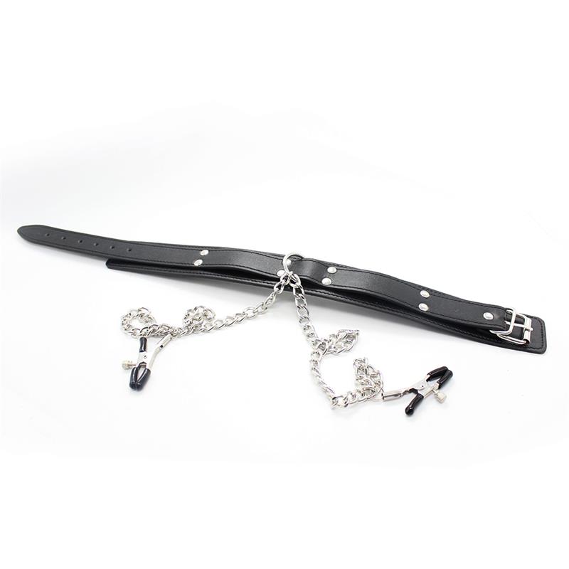 Collar with Nipple Clamps and metal Chain Black – Image 4
