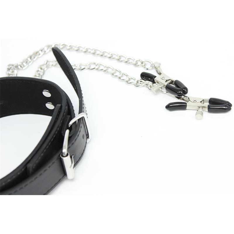 Collar with Nipple Clamps and metal Chain Black – Image 5