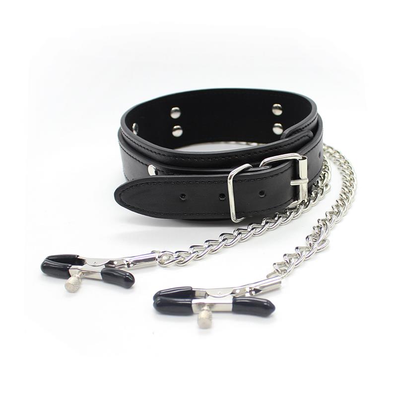 Collar with Nipple Clamps and metal Chain Black – Image 6
