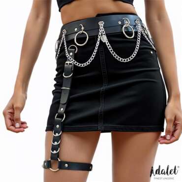 Coral Vegan Leather Garter with Leg Ring and Chain One size