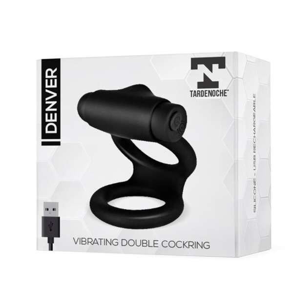 Denver Double Cockring with Vibrating Bullet USB Silicone Black – Image 4