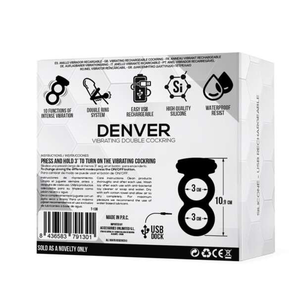 Denver Double Cockring with Vibrating Bullet USB Silicone Black – Image 8