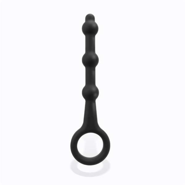 Elmer Beaded Butt Plug with Easy Pull Ring Silicone Black – Image 3