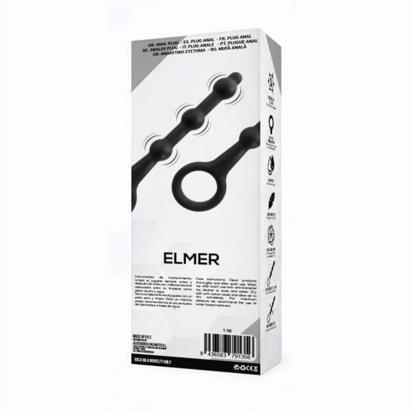 Elmer Beaded Butt Plug with Easy Pull Ring Silicone Black – Image 4
