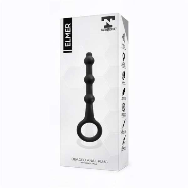 Elmer Beaded Butt Plug with Easy Pull Ring Silicone Black – Image 5
