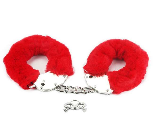 Furry Metal Handcuffs Red