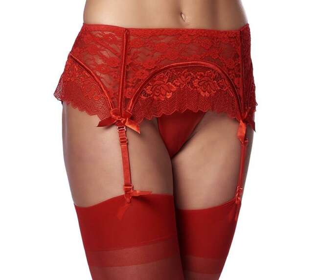 Garter Belt with Thong and Stockings Red