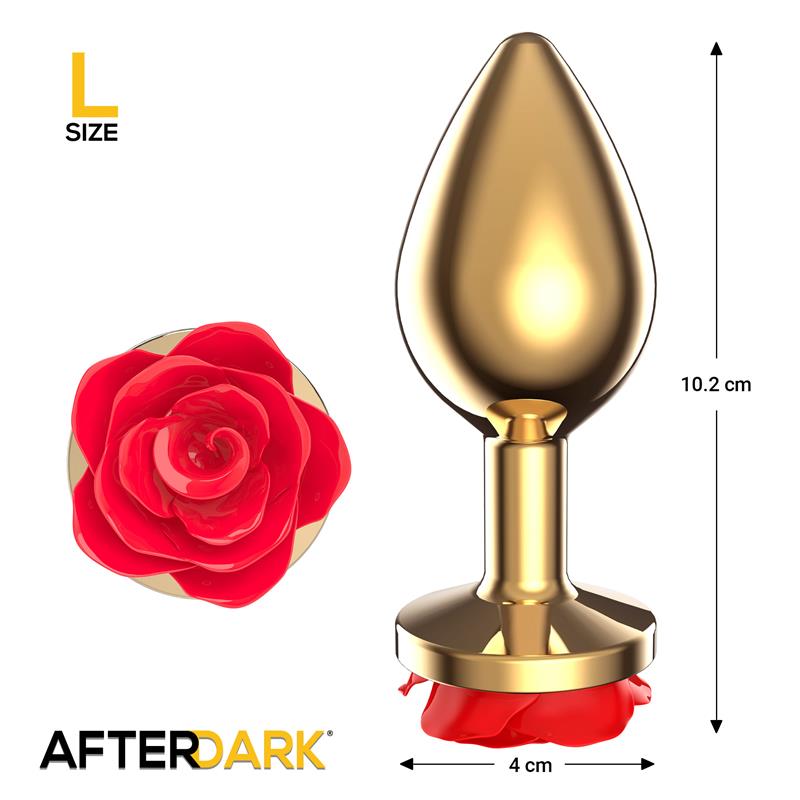 Golden Metal Anal Plug with Red Rose Base Size L – Image 3