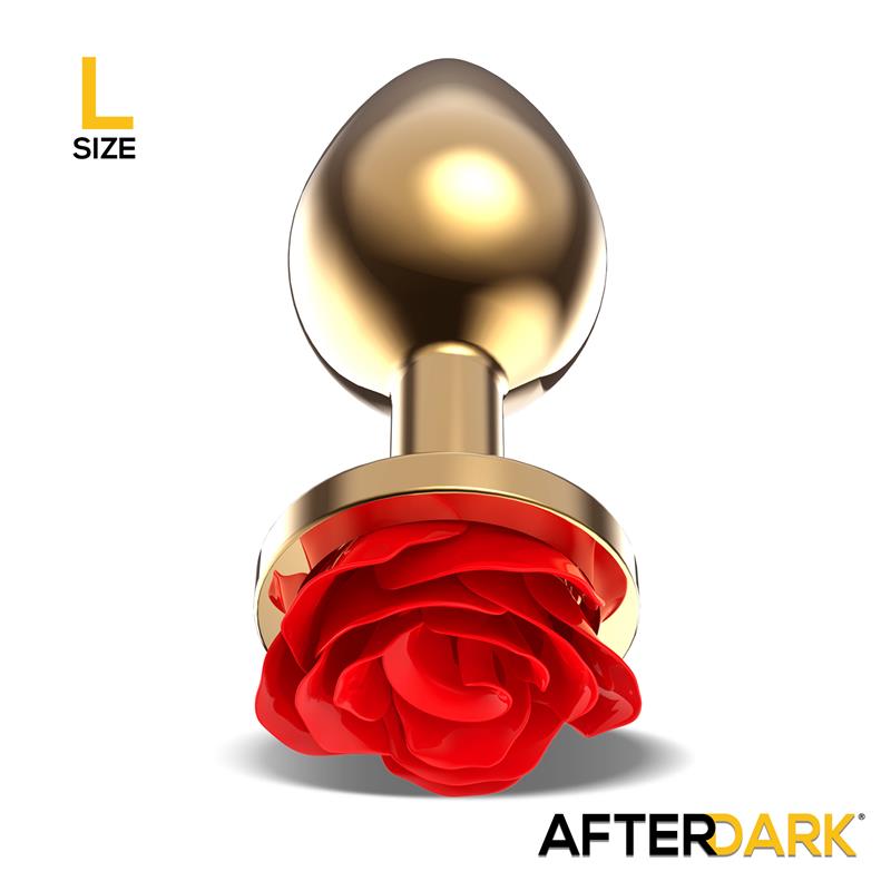 Golden Metal Anal Plug with Red Rose Base Size L – Image 5