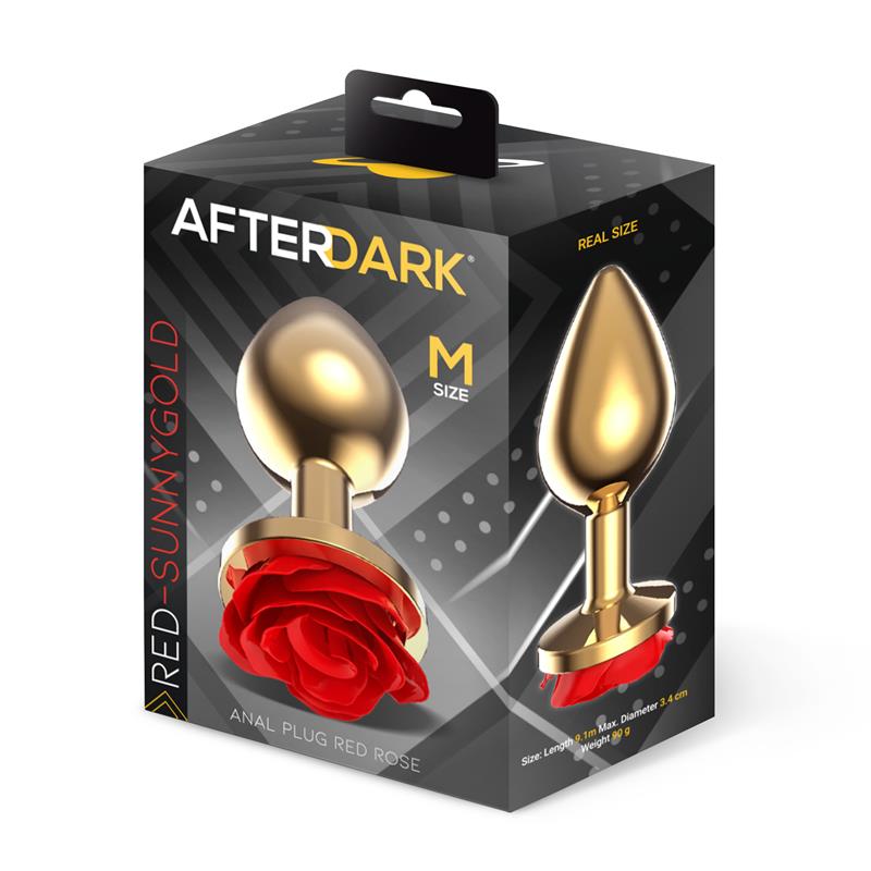 Golden Metal Anal Plug with Red Rose Base - Size M – Image 3
