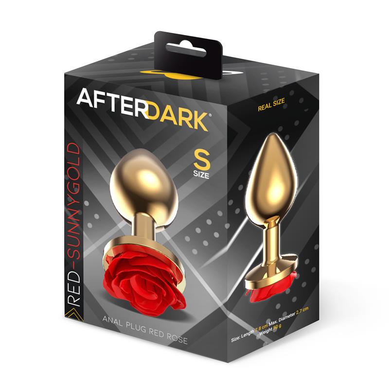 Golden Metal Anal Plug with Red Rose Base - Size S – Image 3