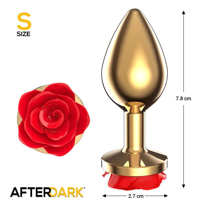 Golden Metal Anal Plug with Red Rose Base - Size S – Image 4