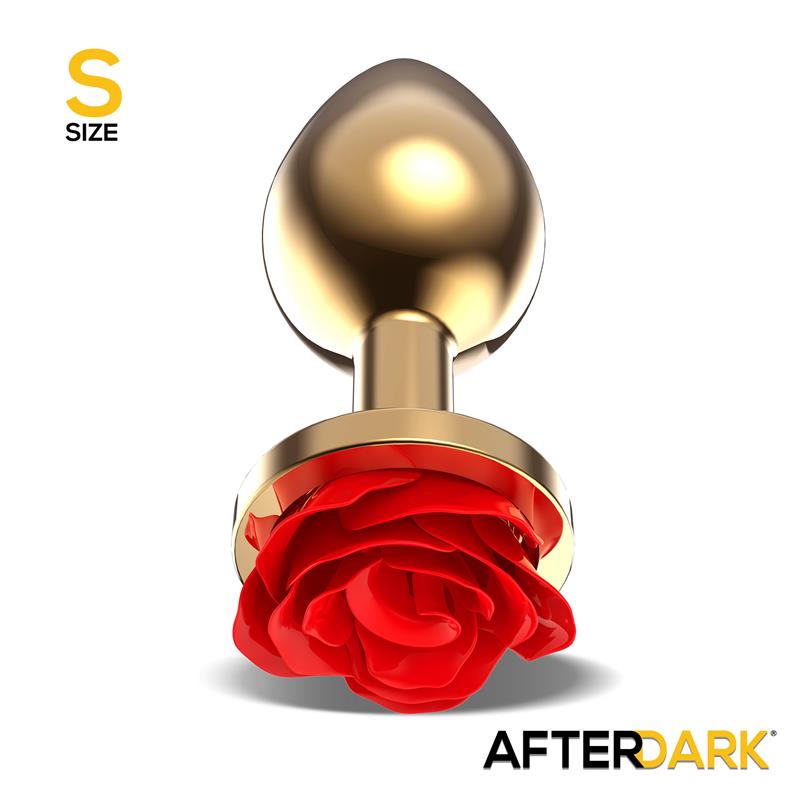 Golden Metal Anal Plug with Red Rose Base - Size S – Image 5