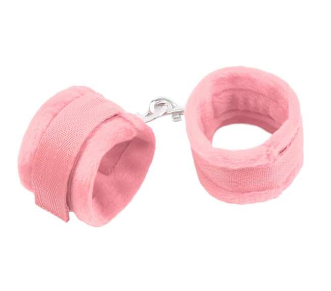 Handcuffs with Velcro with Long Fur Pink
