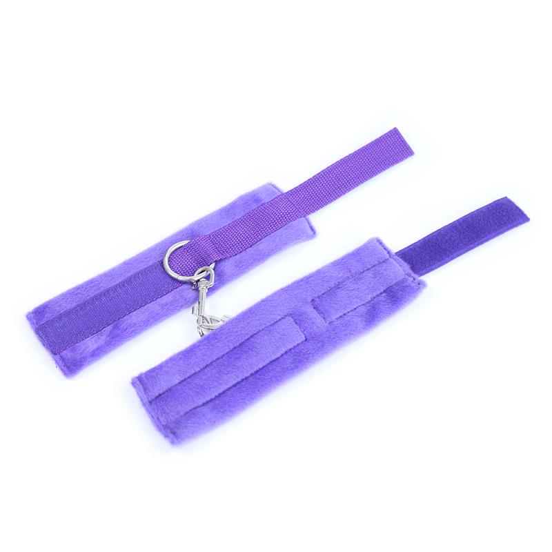 Handcuffs with Velcro with Long Fur Purple – Image 3