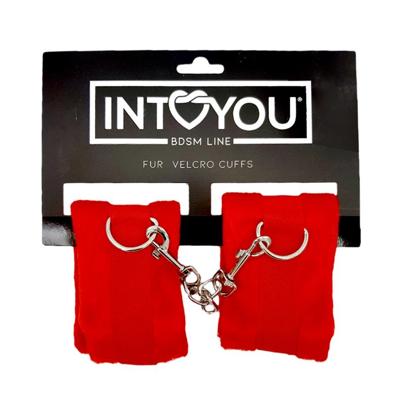 Handcuffs with Velcro with Long Fur Red – Image 3