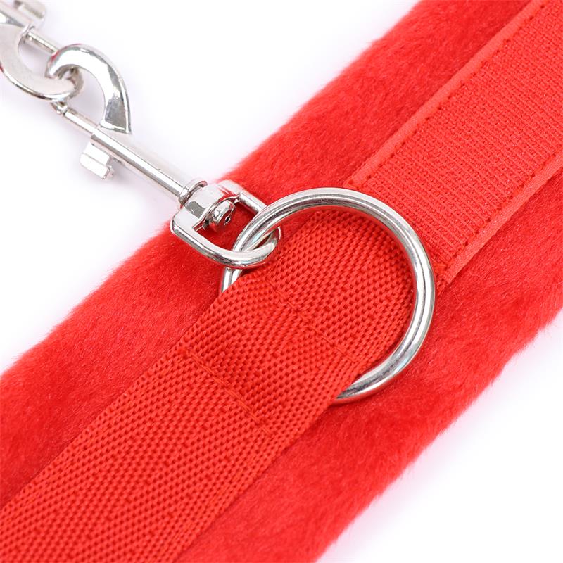 Handcuffs with Velcro with Long Fur Red – Image 4