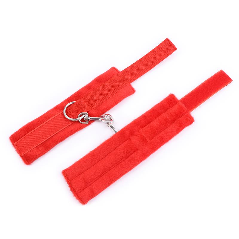 Handcuffs with Velcro with Long Fur Red – Image 5