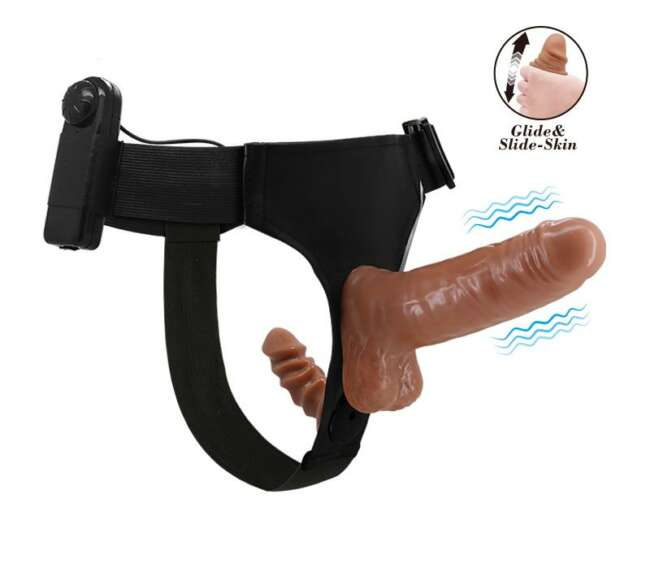 Harness with Double Retractable Dildo with Vibration