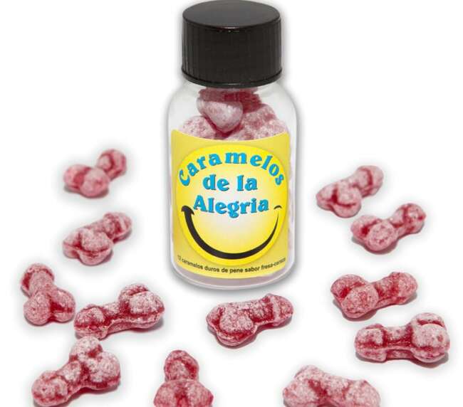 Tarro de 12 caramelos con forma de pene sabor fruta