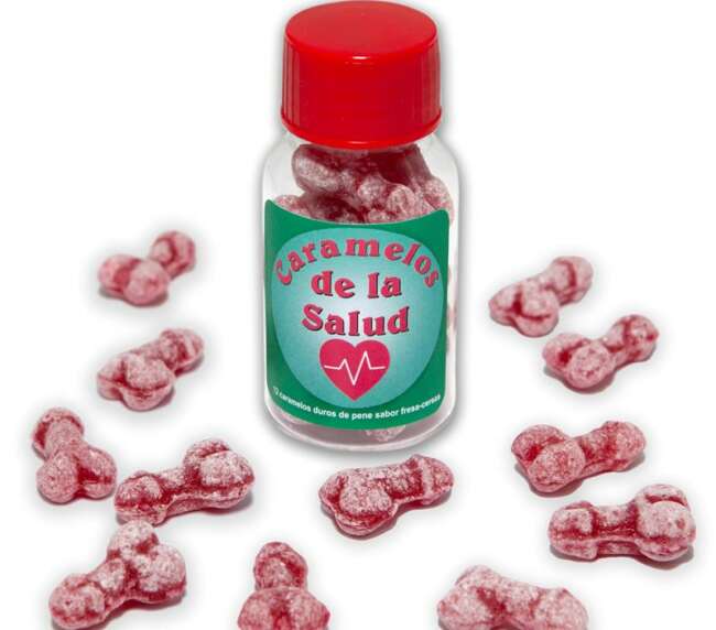 Tarro de 12 caramelos con forma de pene sabor fruta