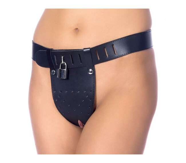 Leather Chastity Briefs with Padlocks