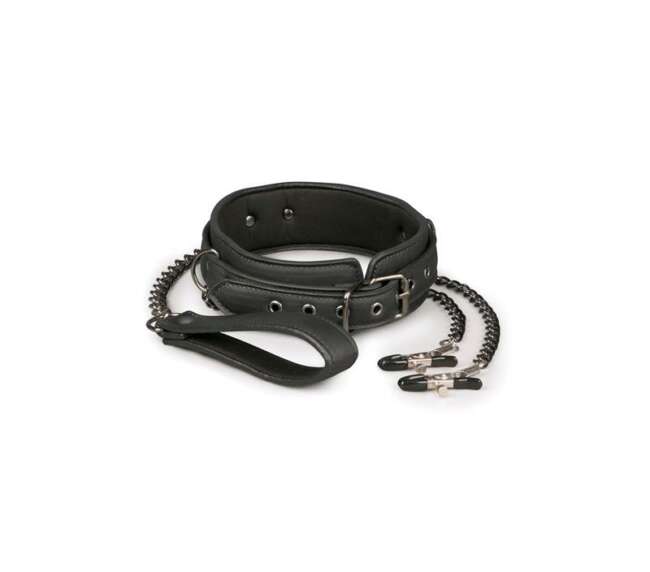 Leather Collar With Nipple Chains