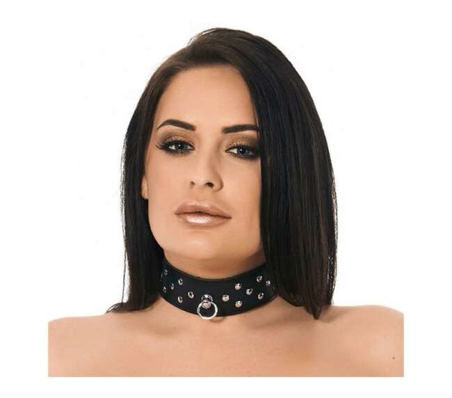 Leather Collar with Ring and Rivets