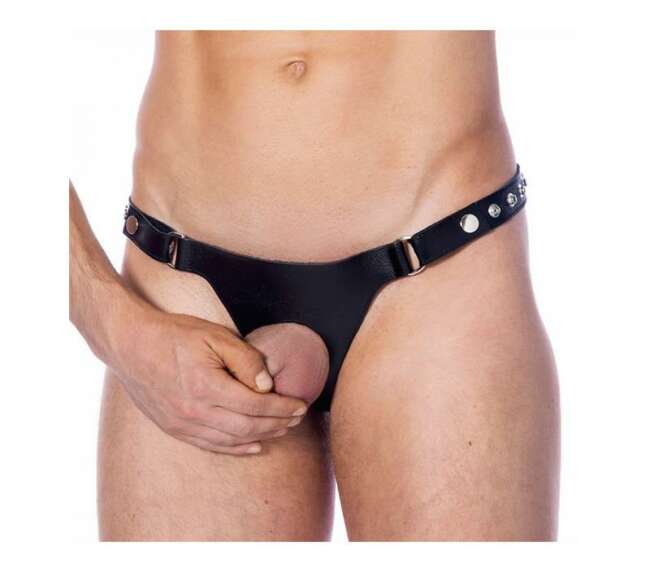 Leather G-String Adjustable with Oppening
