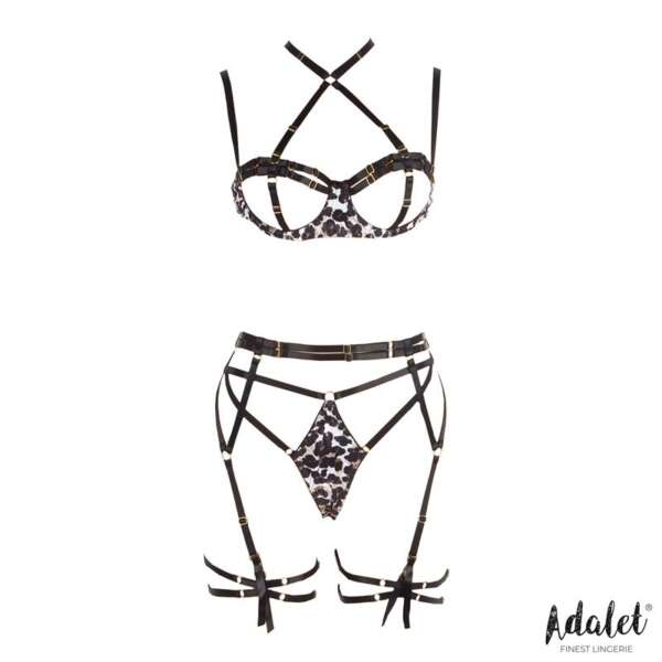 Lily Bra, Thong, Garter Belt, and Leopard Print Garters Set – Image 4