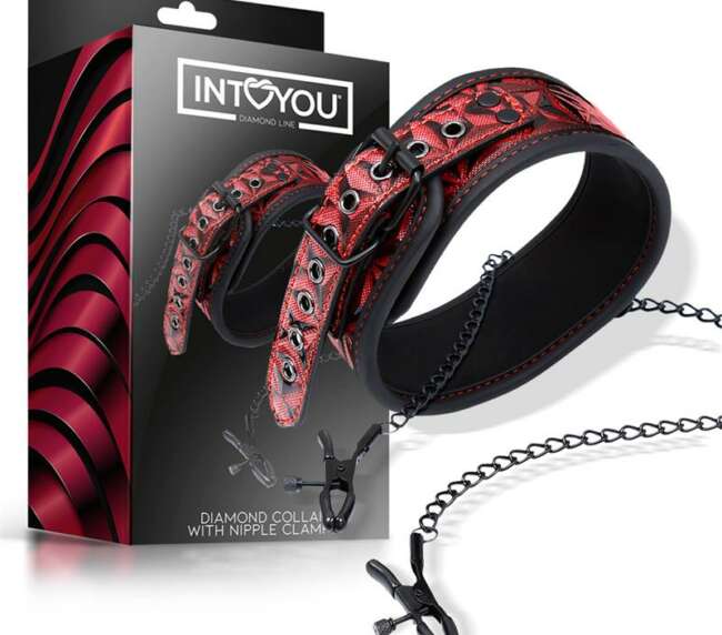 llar with Nipple Clamps Diamond Vegan Leather