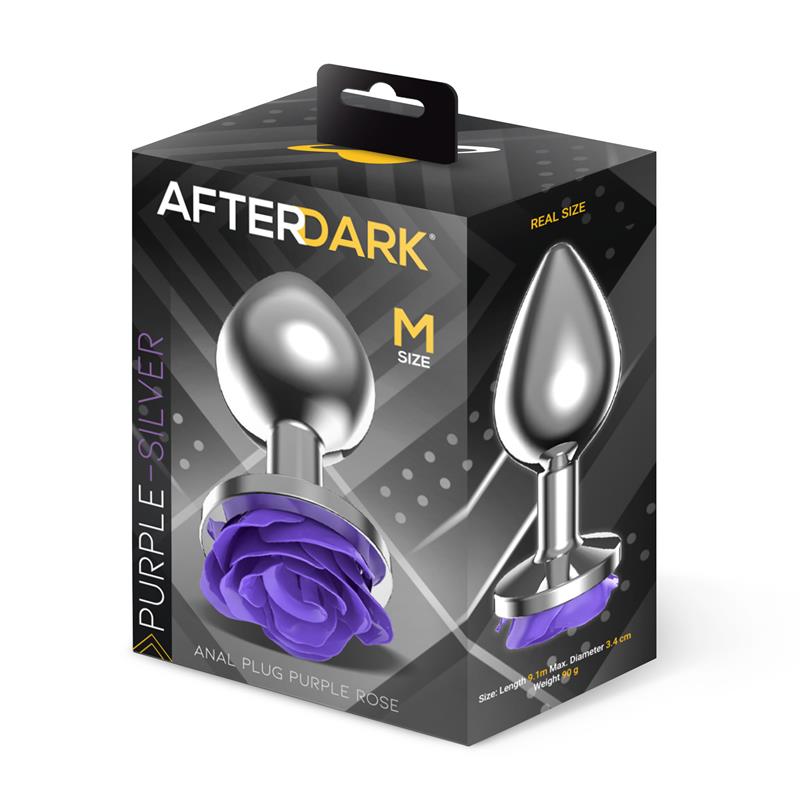 Metal Anal Plug with Purple Rose Base - Size M – Image 4