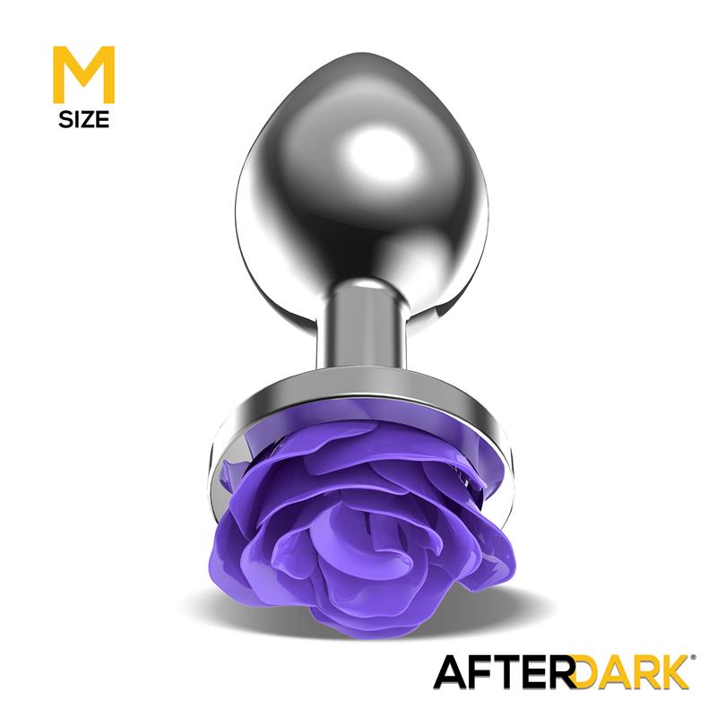 Metal Anal Plug with Purple Rose Base - Size M – Image 5